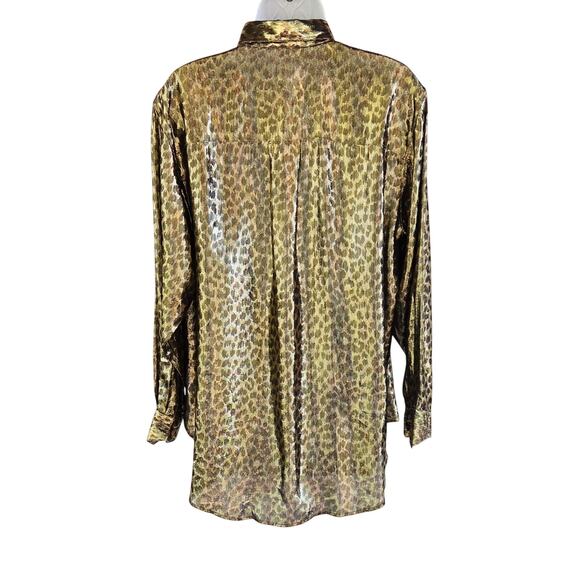Vintage 80s Sheer Leopard Metallic Blouse | Pearl Buttons | M Made in USA - Picture 4 of 7